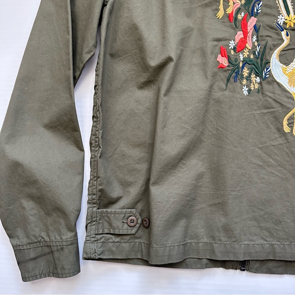 Zara Embroidered Cranes Lightweight Olive Green Jacket Men’s Large - Picture 11 of 12